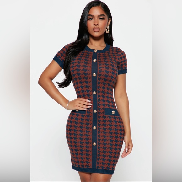 NYC Bound Sweater Mini Dress - Navy/Combo - Picture 1 of 6